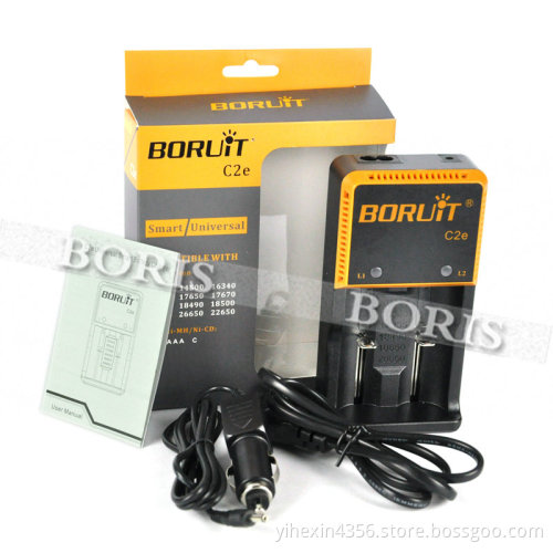 Boruit Newest C2e Battery Charger For 18650 Battery, 26650 Battery